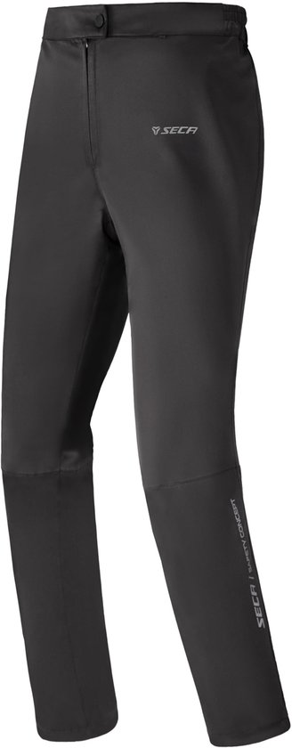 Zwarte dames motorbroek met SECA logo en 'SAFETY CONCEPT' op de linkerpijp.