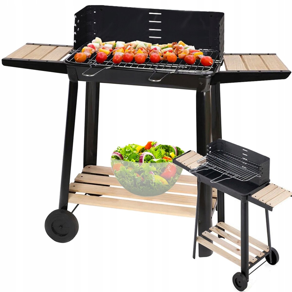 Grote Houtskool BBQ-grill met verstelbare haan, wielen en plank