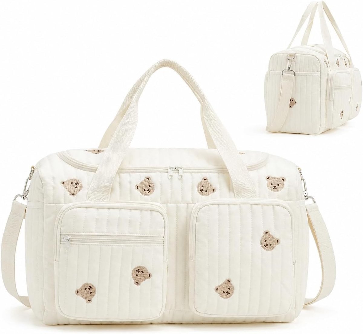 Grote gewatteerde luiertas van katoen, multifunctionele mama tas voor ziekenhuis, reizen en weekendtrips, 48 × 22 × 26 cm, met ruime opbergruimte en stijlvol design