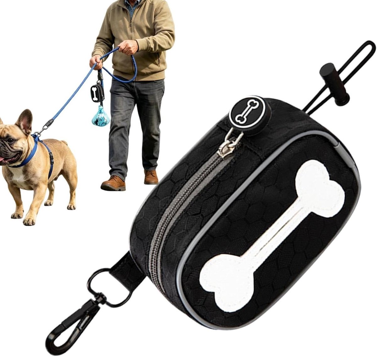 Hondenpoepzakhouder - Poepzak dispenser - Honden uitlaten - Handsfree bevestiging - 14 x 12 x 4 cm - Zwart
