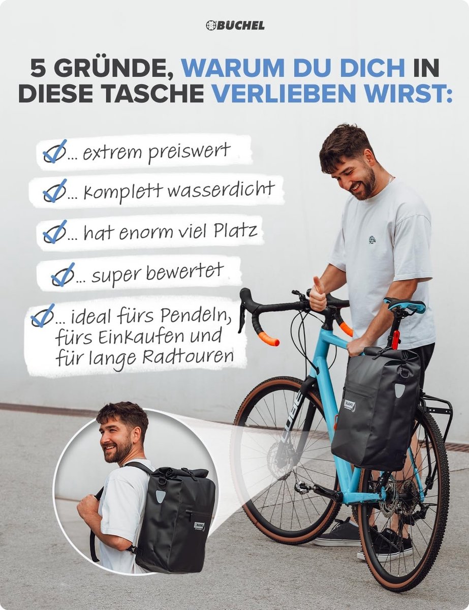 Fietstas enkel - Zwart - 22L - Waterdichte multifunctionele tas - Voor fiets en dagelijks gebruik
