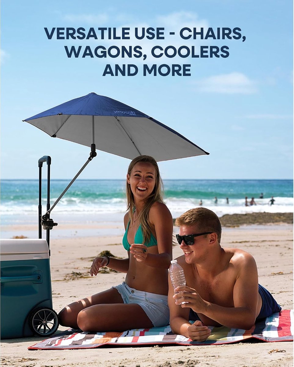 Strandparasol met draagtas - Zwart - Reflecterend materiaal - UV-bescherming UPF 50+ - Universele klembevestiging