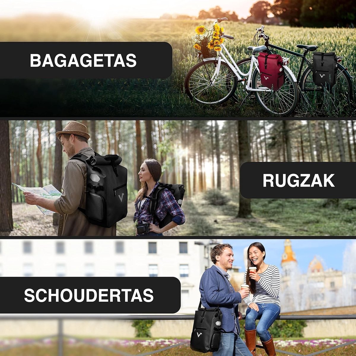 Fietstas enkel - Zwart - 18 x 28 x 62 cm - Waterdicht TPU - 3-in-1 Bagagedragertas, Rugzak en Schoudertas