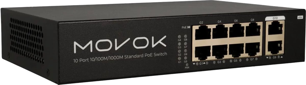 Movok 10-Poorts PoE Switch - 8x PoE+ - 2x Gigabit Uplink - 120W - Unmanaged - IP-Camera & CCTV - VK-SWITCH-1008POE-120-G