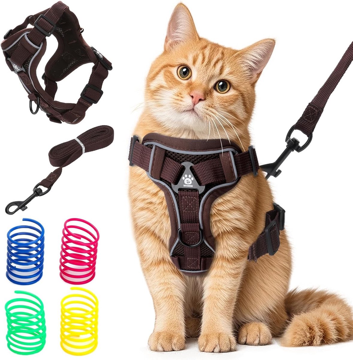 Kattenharnas - Grijs - Verstelbaar - Ademend Mesh en Reflecterende Strips - Voor Kittens en Puppy’s
