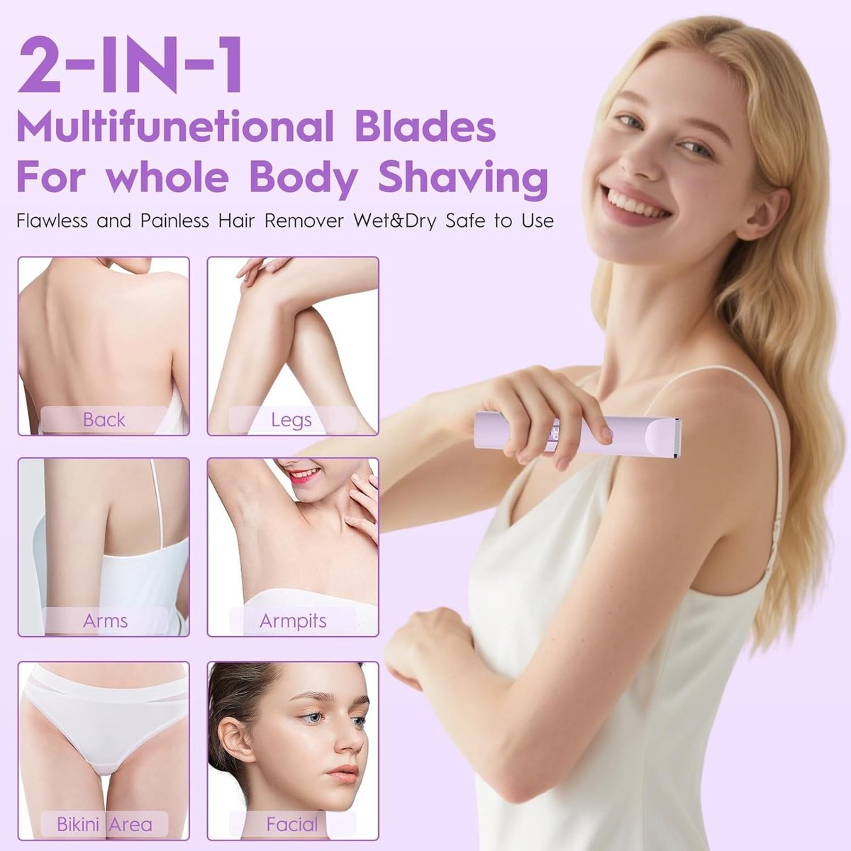 Epilator voor gezicht - Paars - Draadloze Dubbelkop Trimmer - Waterdicht en Hypoallergeen - Voor Dames en Gevoelige Huid
