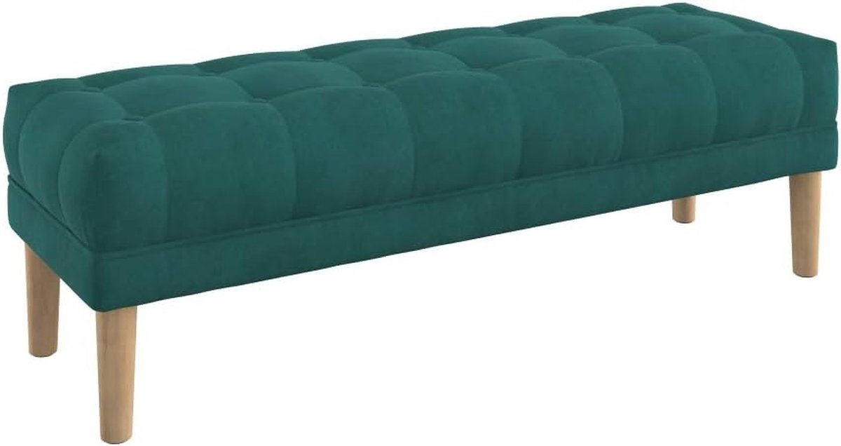 Gestoffeerde Zitbank - Voetenbankje Bankje - Comfortabel Zitten - Knooptufting Design - 140 cm Breed - Aquamarijn