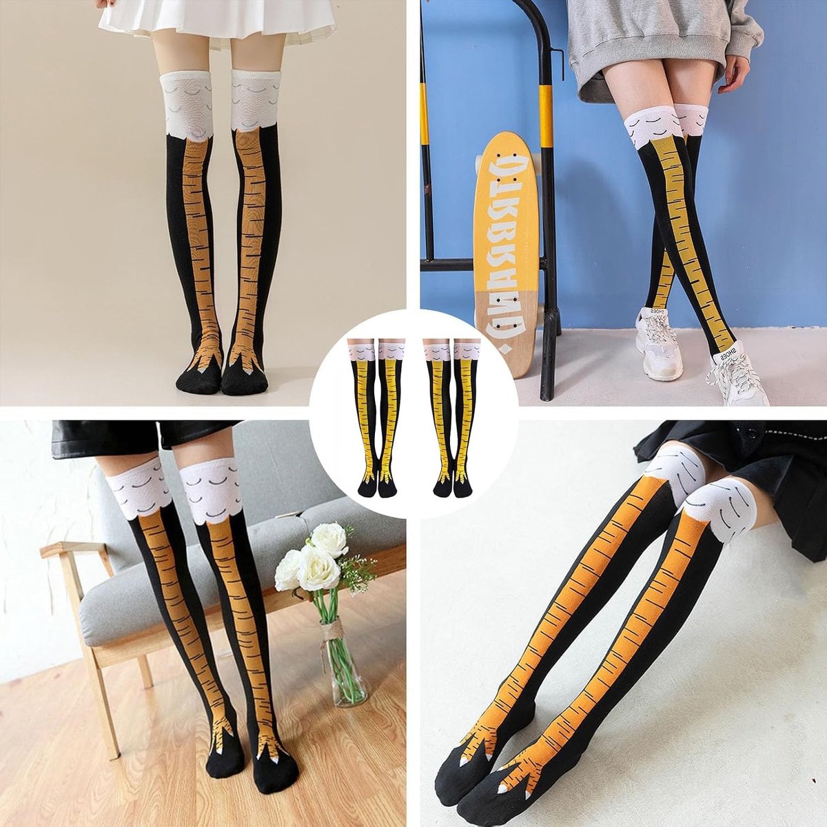 Grappige 3D Cartoon Kippenpoot Sokken, 2 Paar Thigh High Kousen voor Pasen en Unieke Cadeaus voor Kippenliefhebbers