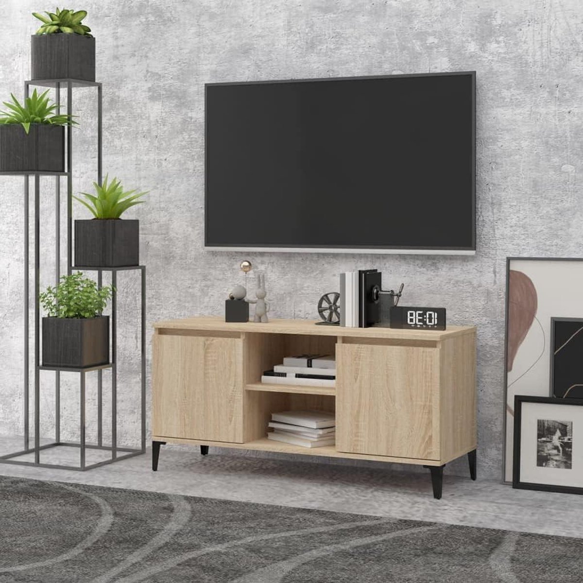 Tv-meubel - Tv-kast dressoir - Woonkamer organiseren - Met metalen poten - 1035 cm breed - Sonoma eiken