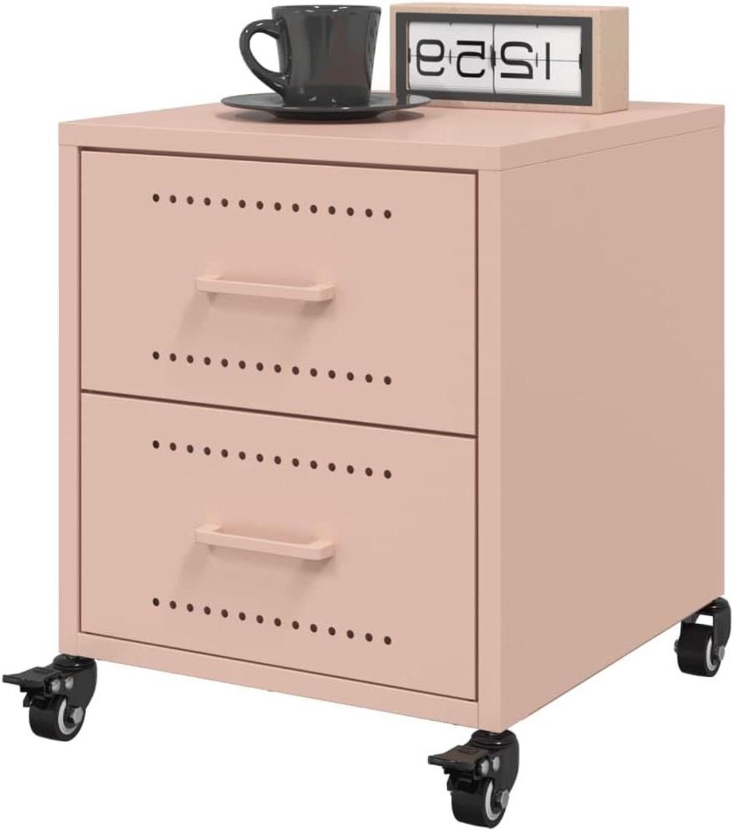 Nachtkastjes Set - Bijzettafels Wielen - Opbergen Slaapkamer - Stalen Frame - 36x39x43 cm - Zwart