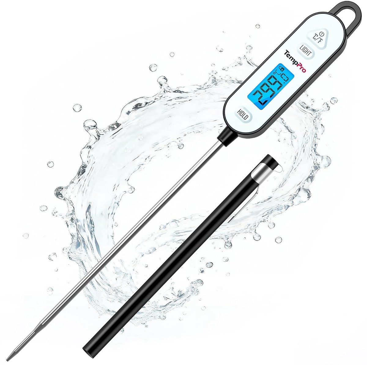 Draadloze vleesthermometer - Zilver - 14,5 cm temperatuursonde - Waterdichte keukenthermometer voor koken en barbecueën