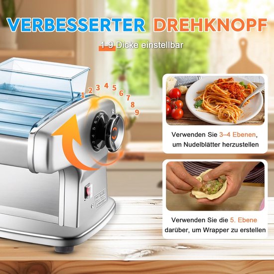 Elektrische Pastamachine - Pastamaker Deegroller - Zelf Pasta Maken - Roestvrij Staal - 3 Mesbreedtes - Zilver — afbeelding 4