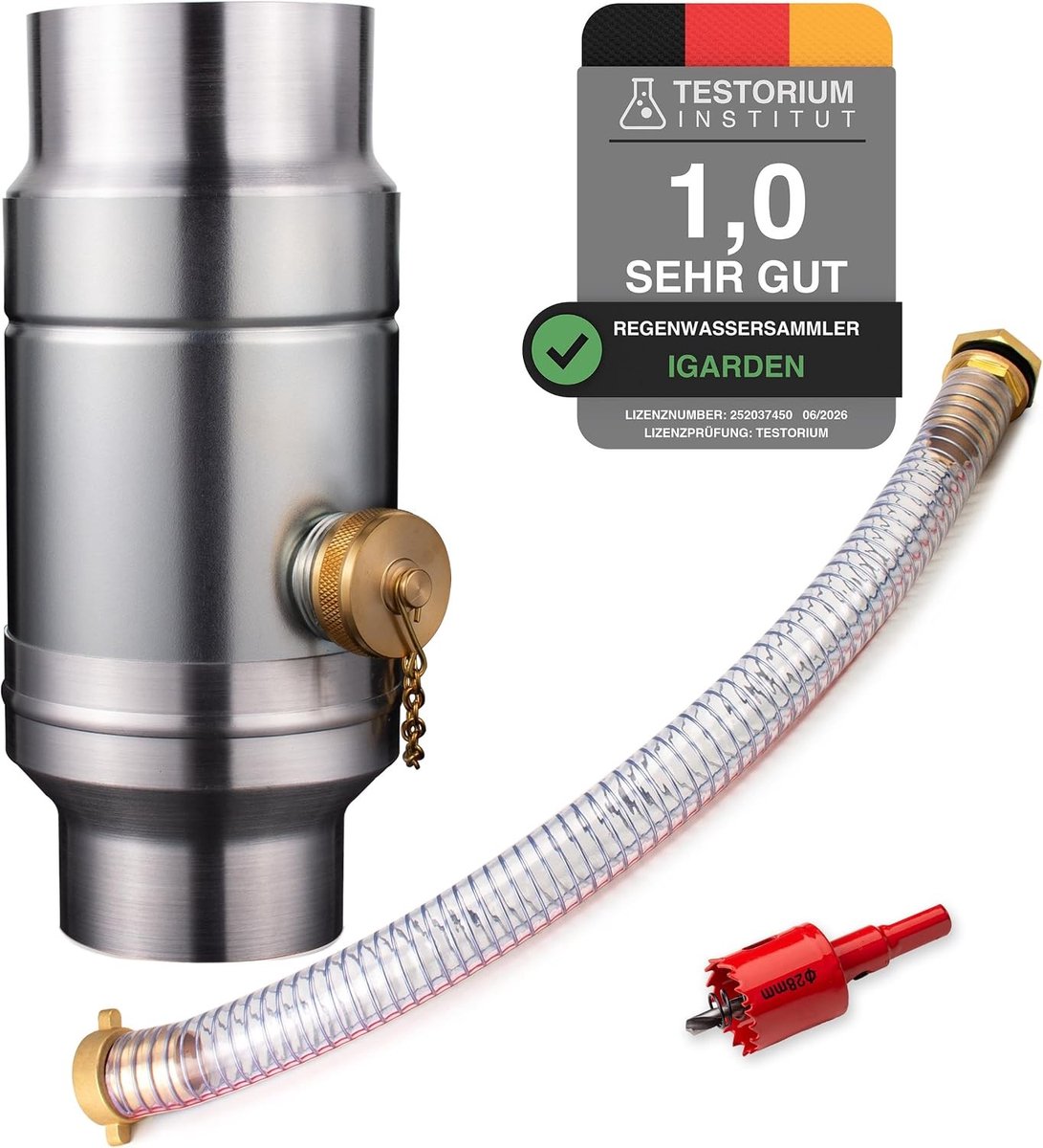80 mm regenwatercollector met 45 cm slang en vatverbinding voor afvoerpijp, gegalvaniseerd staal en aluminium, dubbelwandige constructie, geschikt voor DN80 afvoerpijpen