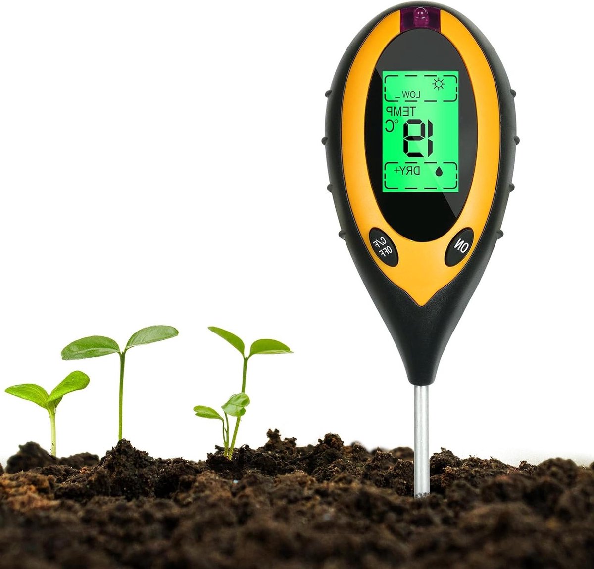 Bodemtester 4-in-1 - Grondmeter Plantenmeter - Planten Verzorgen - Groot LCD Scherm - 33 cm - Oranje