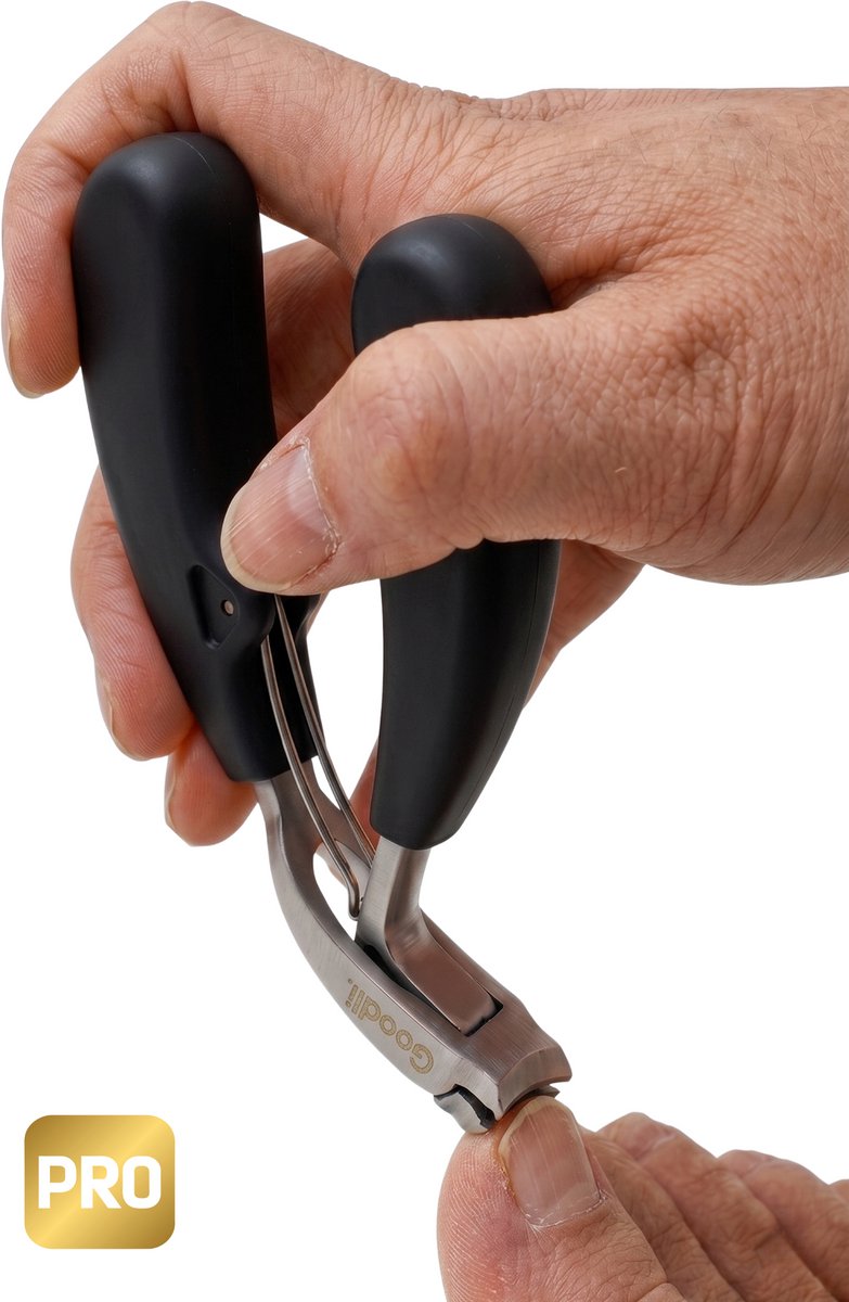 Goodli Professionele Nageltang PRO - Brede Bekopening van 13mm - Extra Sterk - Nagelknipper voor Dikke Kalknagels & Stugge Nagels - Ergonomische Soft-Grip & Automatische Veer - Inclusief Beschermkapje - Roestvrijstaal Pedicure Tang – Zwart