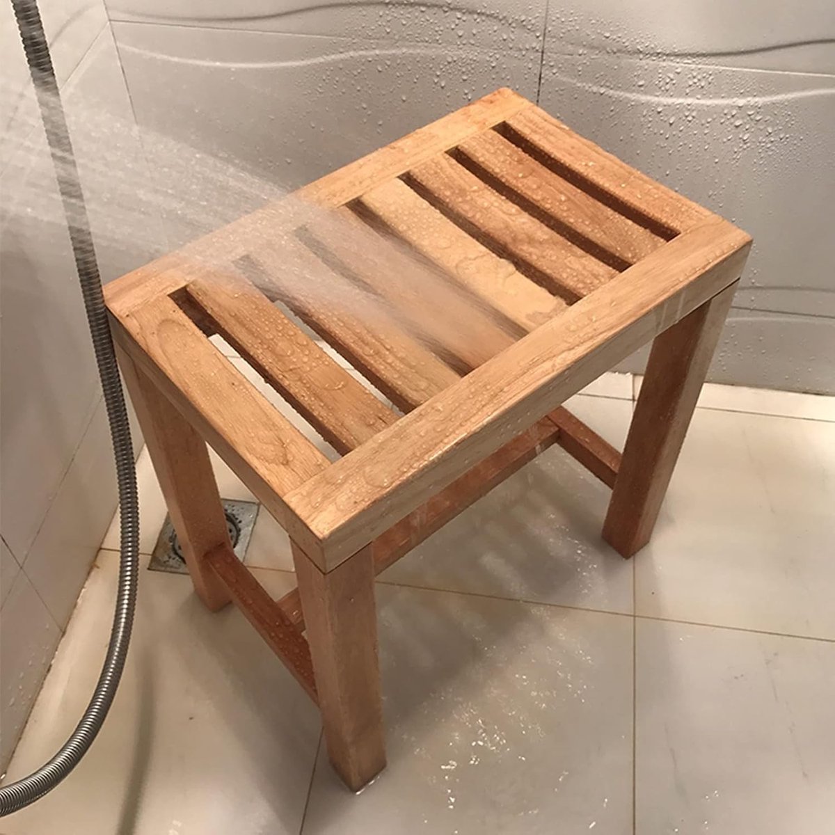 Houten Krukje - Douchebankje Voetenbank - Badkamer Gebruik - Waterdicht Ontwerp - 25kg Gewichtslimiet - Houtkleur