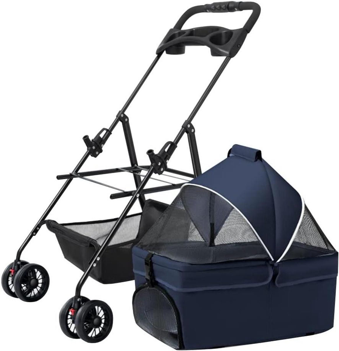 Hondenbuggy - Dierenwagen Kinderwagen - Reizen met huisdier - Afneembare draagmand - 20 kg draagkracht - Blauw