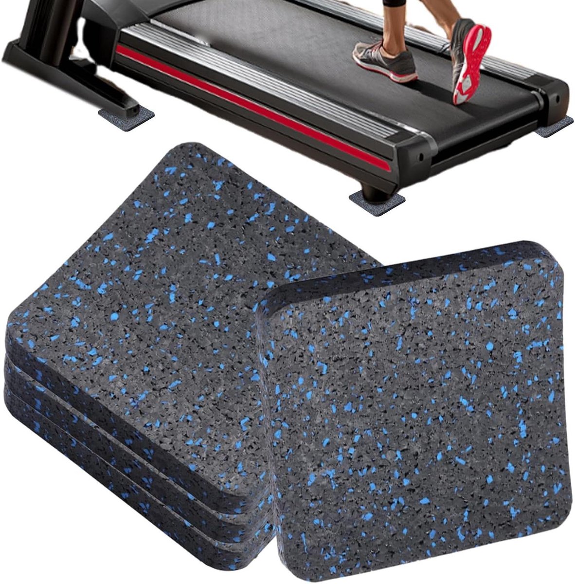 Loopbandmat - Fitnessmat - Vloerbescherming - Anti-trilling - 4 stuks - Blauw Zwart