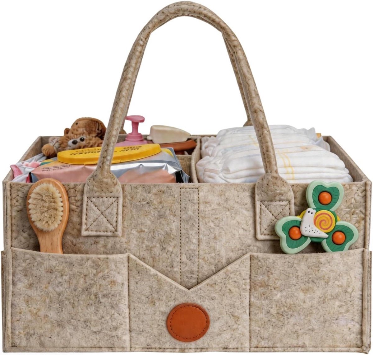 Luier Caddy Organizer - Opbergmand Baby - Babykamer Organiseren - Verwijderbare Scheidingswanden - 38 x 25 x 18 cm - Kaki