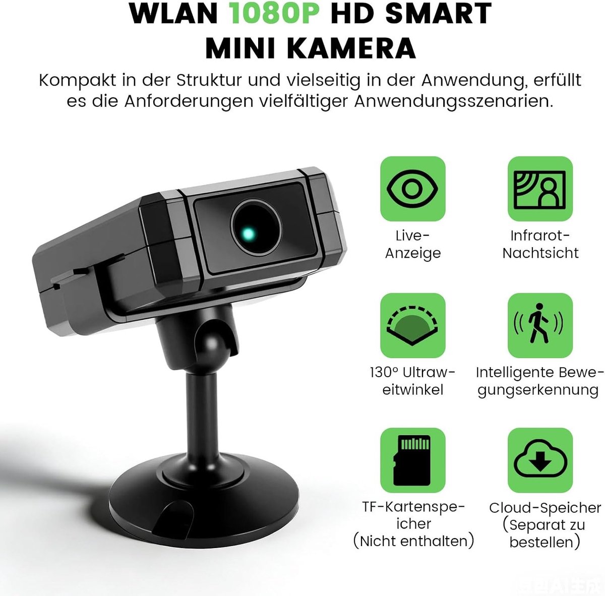 Mini Spionagecamera - 180° Draaibaar - HD 1080P - Draadloze Nachtzichtcamera met Bewegingsdetector - Voor Binnen en Buiten