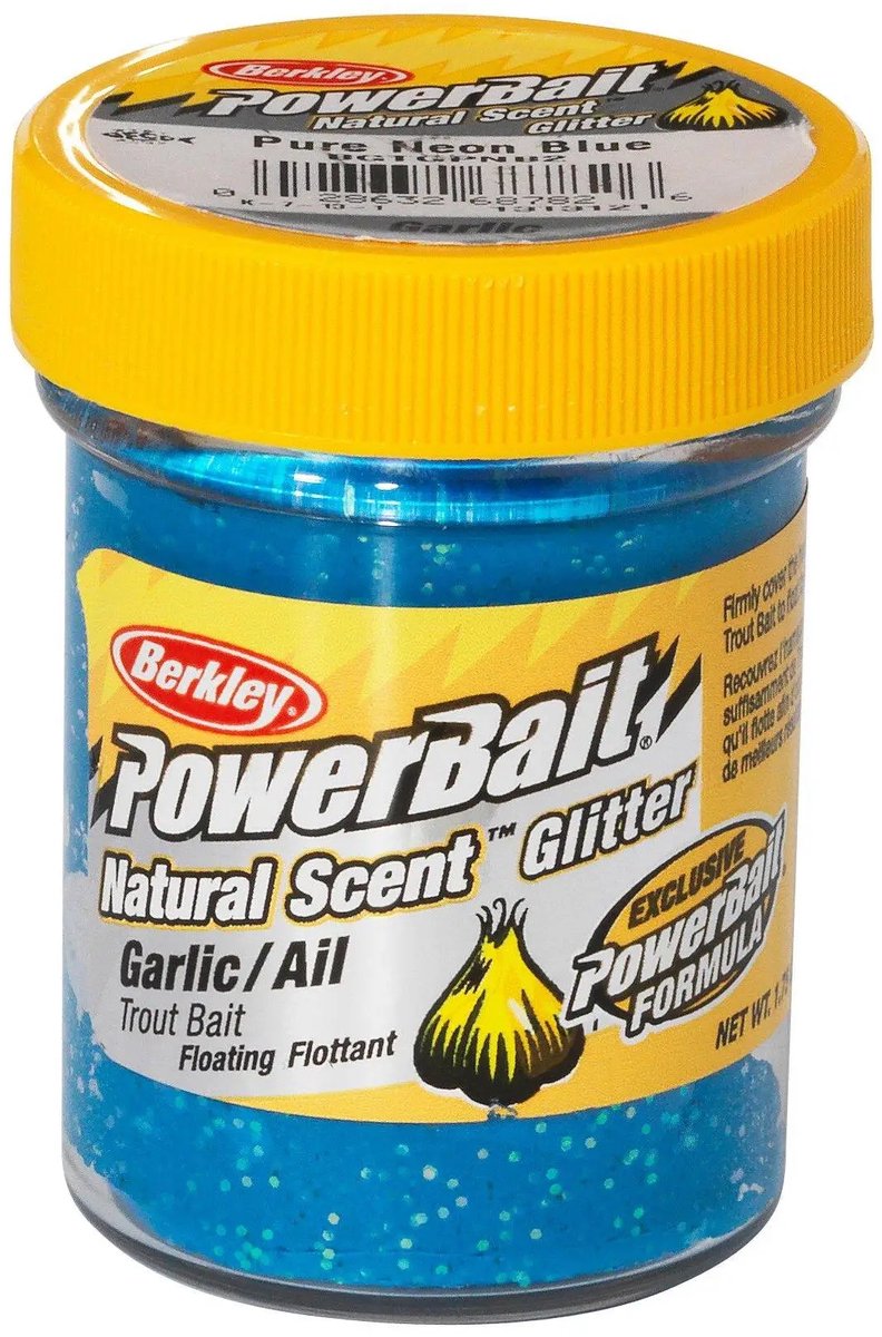Powerbait EU NTGL Trout Bait Garlic 50g – Foreldeeg met Knoflookgeur en Glitter - Kleur : Garlic Blue Glitter