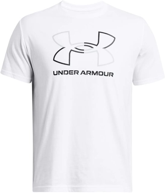 Wit Under Armour sportshirt met een grote grijze en zwarte logo-print.