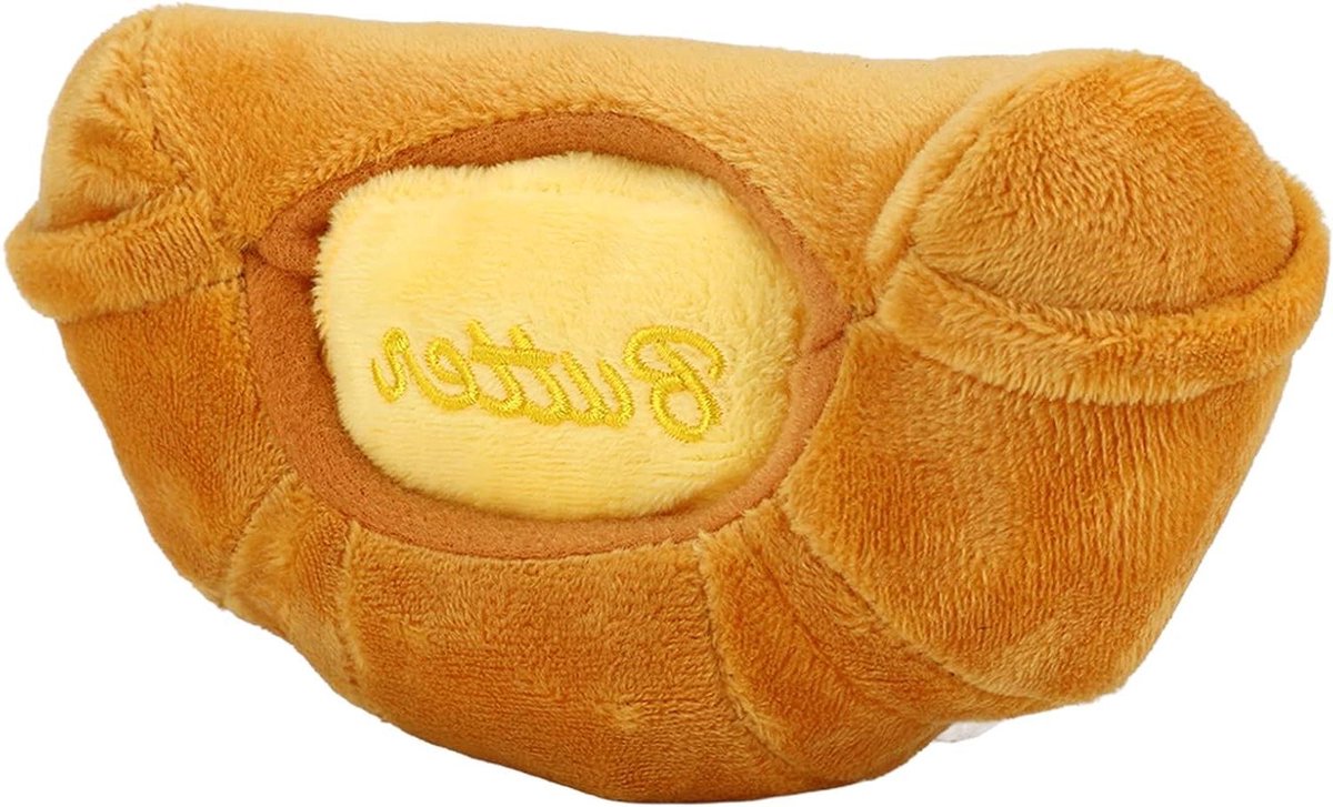 Croissant Pluche Hondenspeelgoed - Hondensnack Speeltje - Interactief Spelen - Afneembare Boter - 15 x 9 x 5 cm - Bruin