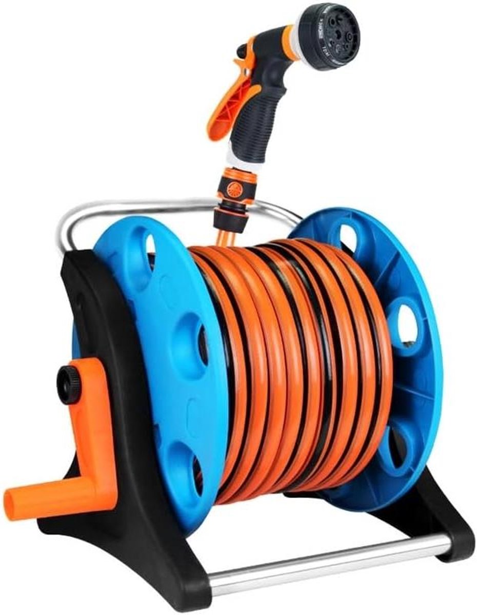 Slanghaspel Set - Tuinslanghouder Waterrad - Tuin Besproeien - Stabiel Driehoekig Ontwerp - 20 meter - Blauw