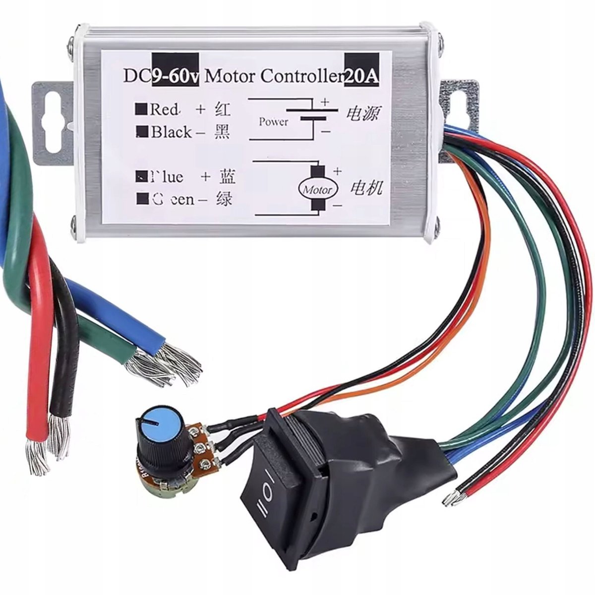 Rosfix Toerentalregelaar Motor DC PWM-20A - 20A 9–60V - PWM Omkeerfunctie Links/Rechts