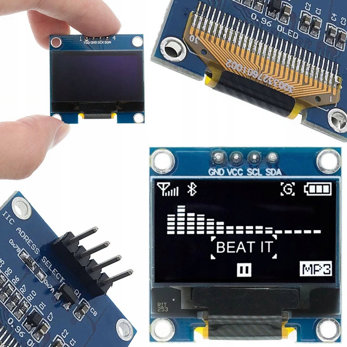 Rosfix OLED Displaymodule 0,96"" 4-Pin Rosfix - Wit Energiezuinig - 128x64, I2C, 3.3V–5V