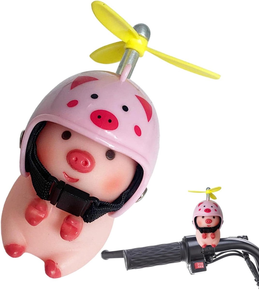 Stuurversiering Varken - Stuurspeelgoed Dier - Fietsdecoratie - Met Helm - 8.6 x 8 x 4.3 cm - Varken
