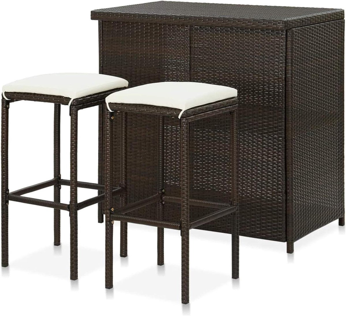 Tuinbarset 3-delig - Buitenbar Rotan set - Buiten Zitten - Robuuste Stalen Constructie - 105 cm Hoog - Grijs