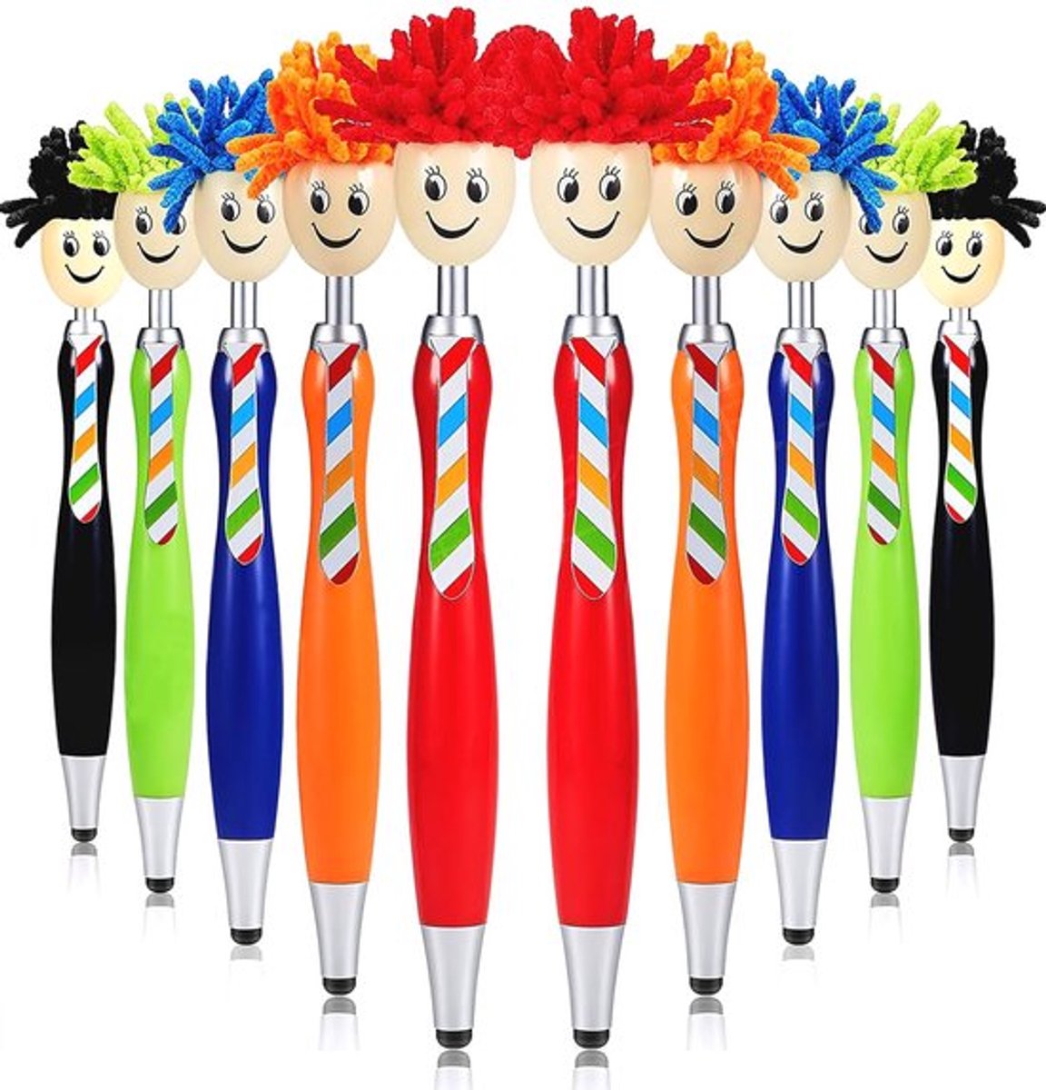 Balpen 10 Stuks - Grappige Clown - Styluspen - Dweilpen - Microvezel Schermreiniger - ABS Materiaal - Verschillende Kleuren