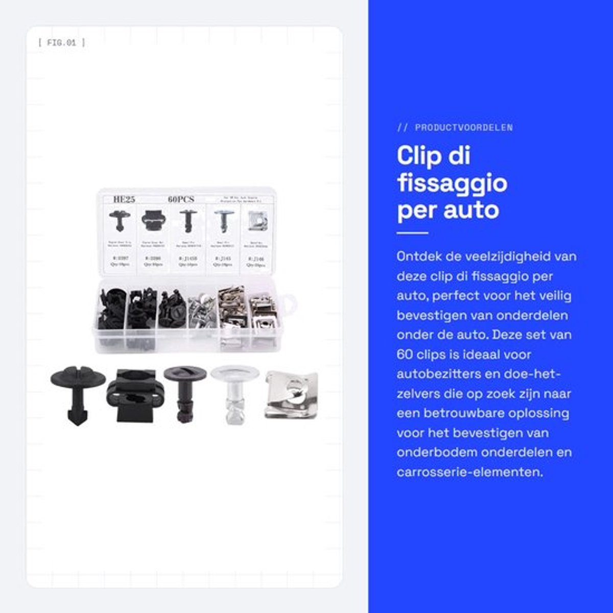Clip Set 60 Stuks - Universele Auto Klemmen - Plastic Klinknagels - Trillingsbestendig - 5 Verschillende Types - Hoogwaardige Kwaliteit - Autoklemmen