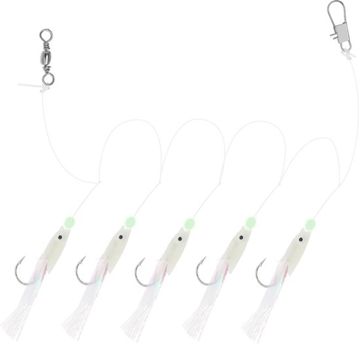Visgerei 15Pcs Lichtgevend - Zeevis Hoofd Haak - Gloeiende Haak - Plastic Aas Kit - Duurzaam - Flexibel - Geschikt voor Kabeljauw - Vishaak