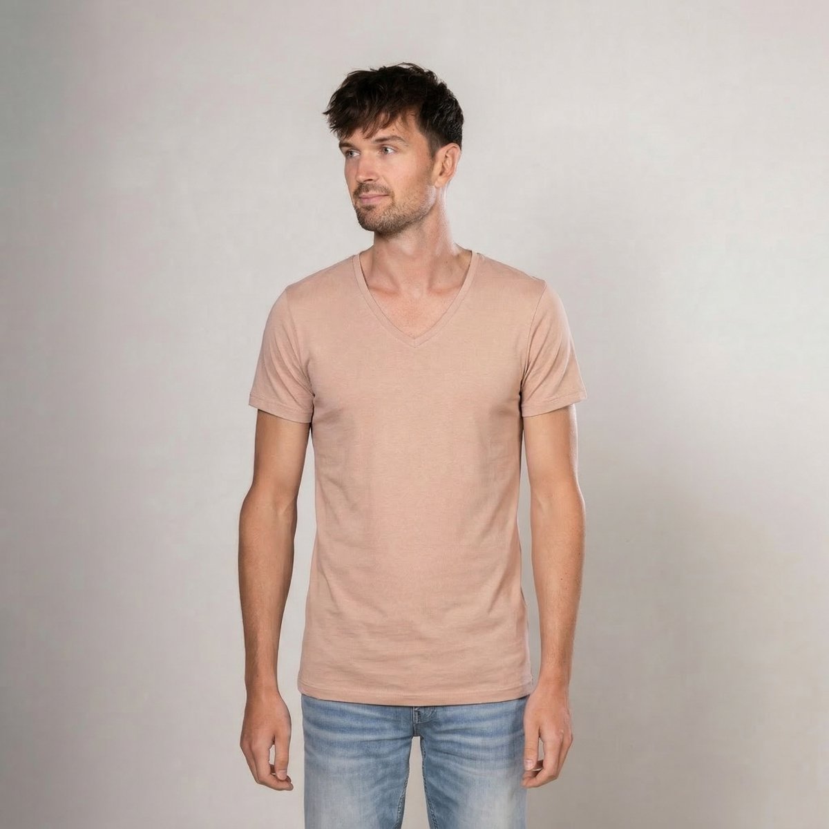 Alca Fashion - Extra Long - Heren T-Shirt Diepe V-Hals - Natural - L