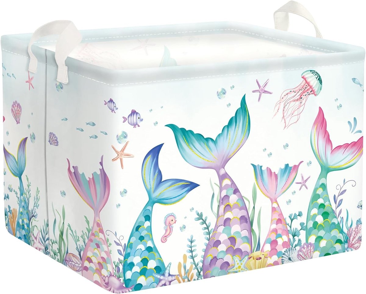 Opvouwbare wasmand - Zeemeermin print - 36L - Polyester met PE-coating - Voor speelgoed en kleding