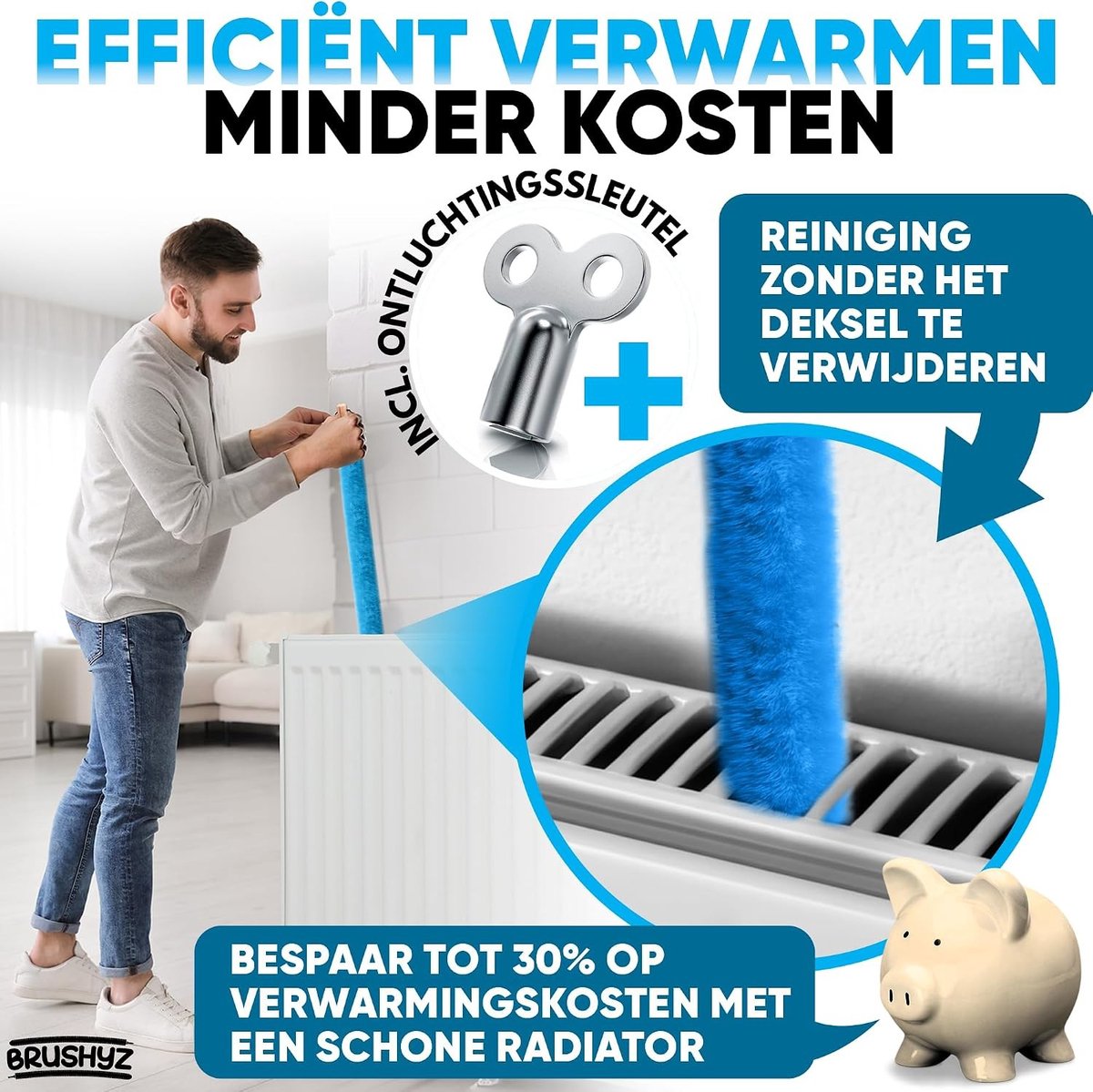 Radiatorborstel - Blauw - 115 cm - Flexibele Microvezel Borstel voor Radiatorreiniging - Voor Efficiënte Verwarmingsonderhoud