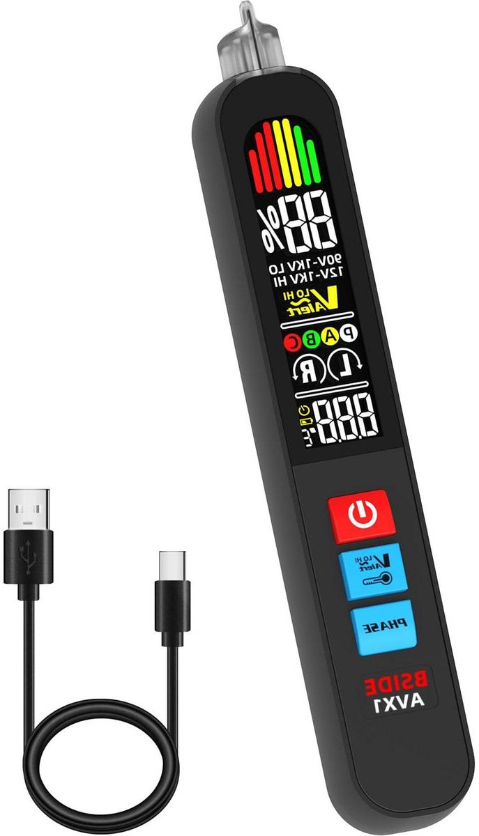 Fase Tester - Spanningzoeker Stroomtester - Elektra Controleren - Contactloos Meten - 16.6 x 2.7 x 2 cm - Zwart