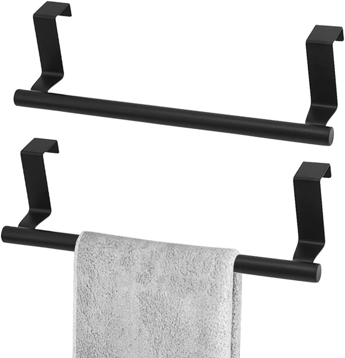 Handdoekhouder - Zwart - 23,5 x 6 cm - Roestvrij Stalen Deurhanddoekhouder - Set van 2 Kleine Haken voor Keuken en Badkamer