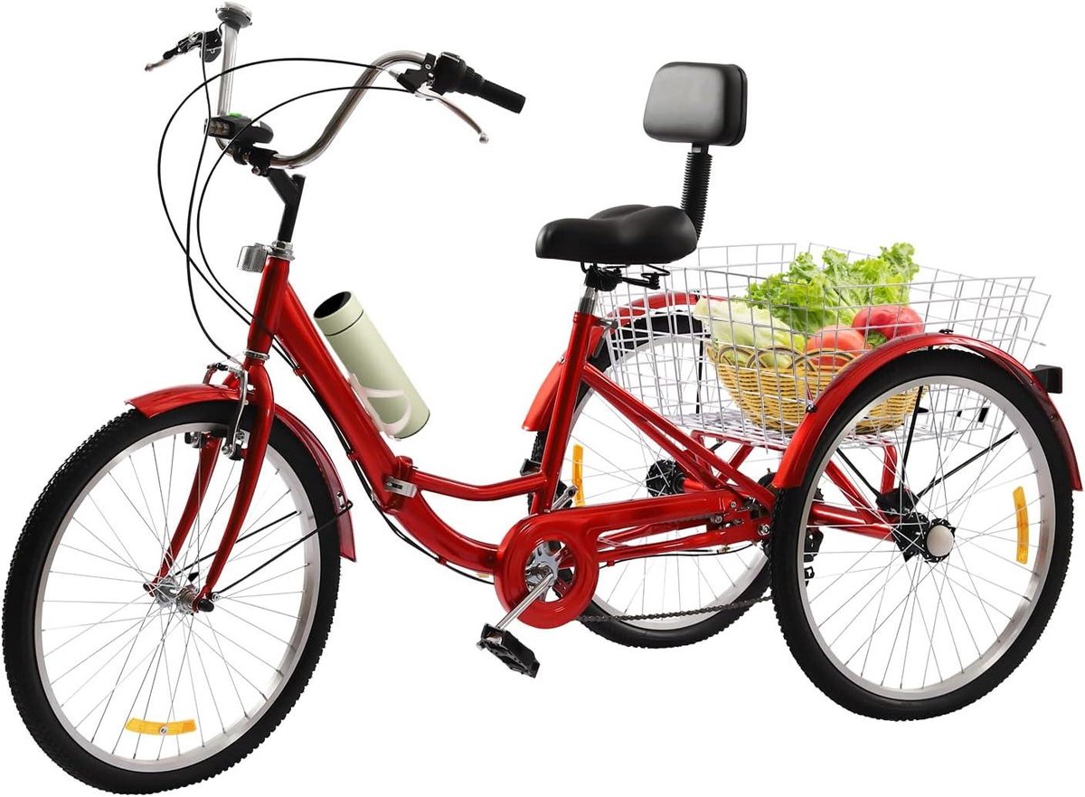 Inklapbare Driewieler - Driewieler voor volwassenen - Boodschappen doen - 7 versnellingen - 24 inch - Roze