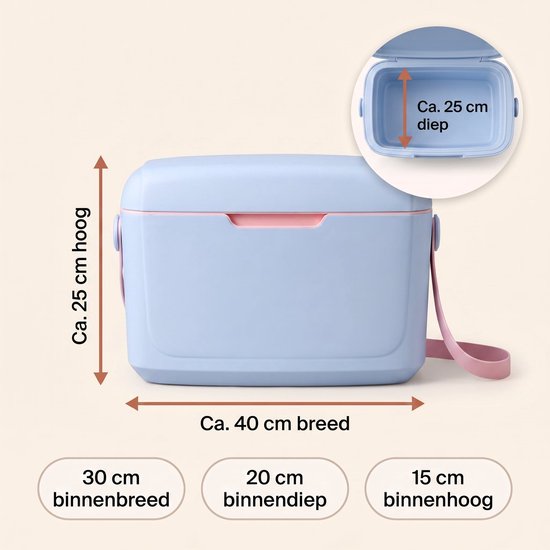 Cheqo® Koelbox - Passieve Koelbox Zonder Stroom - Draagbare Koelbox - Kleine Koelbox met Schouderband - Koeltas voor Camping en Strand - Picknick Koelbox voor Festival en Auto - Lunchbox Koeler - Isolatiebox - Koelbox Blauw - Frigobox van Cheqo — afbeelding 2
