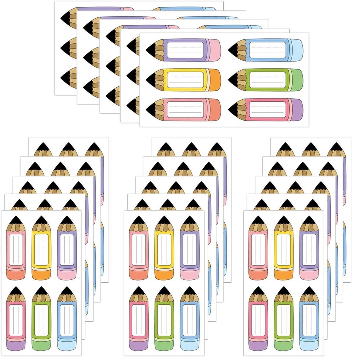 Naametiketten Potloodvorm - Naamstickers Kinderen - Spullen Organiseren - Zelfklevend Herbruikbaar - 120 stuks 9x3 cm - Enkel