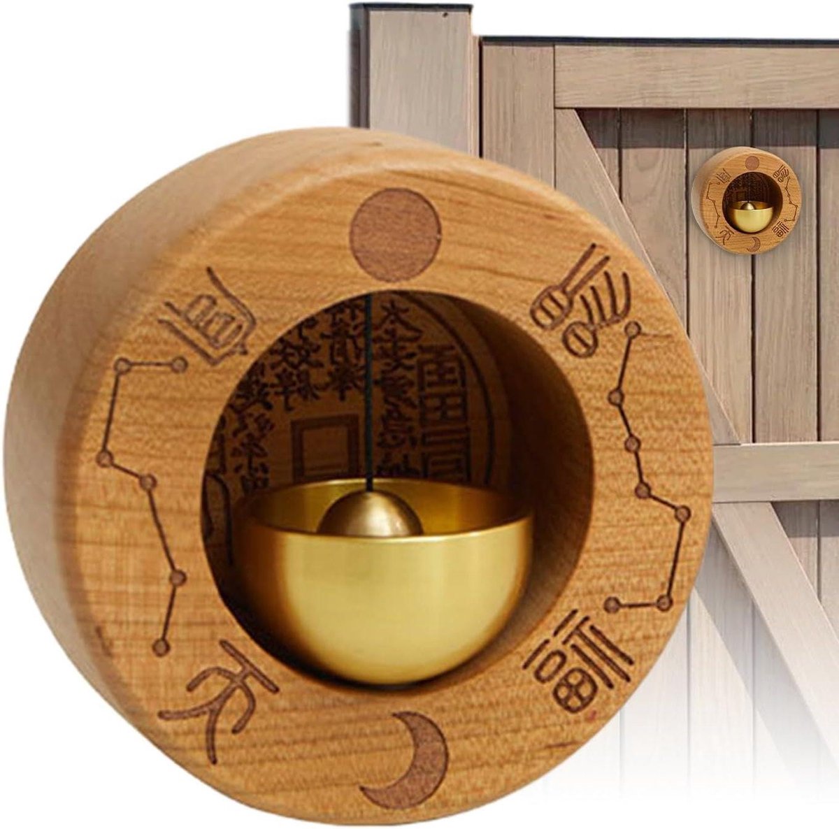 Deurbelring Messing Hout - Magnetische Chime Bell - Voordeur Decoratie - Uniek Magnetisch Ontwerp - 8 x 8 cm