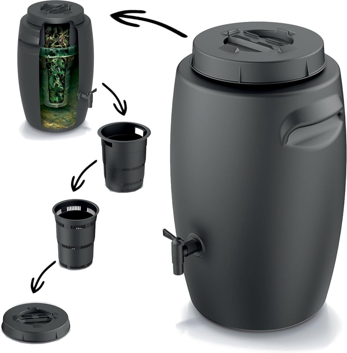 Compostbak met Kraan - Biomest Bak - Organisch Afval Verwerken - Duurzaam Plastic - 55 Liter - Antraciet