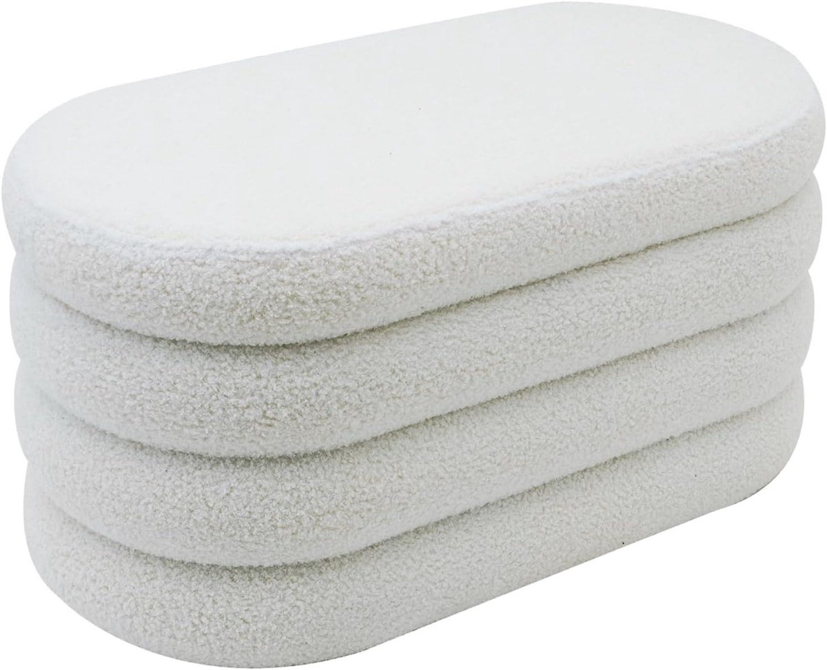 Moderne Poef - Opbergpoef Voetenbank - Extra Zitplaats - Met Scheidingswand - 76 cm Breed - Wit