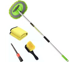 Autowasborstel Set - Auto Poetsset - Auto Reinigen - Verstelbaar Handvat - 113 cm - Grijs