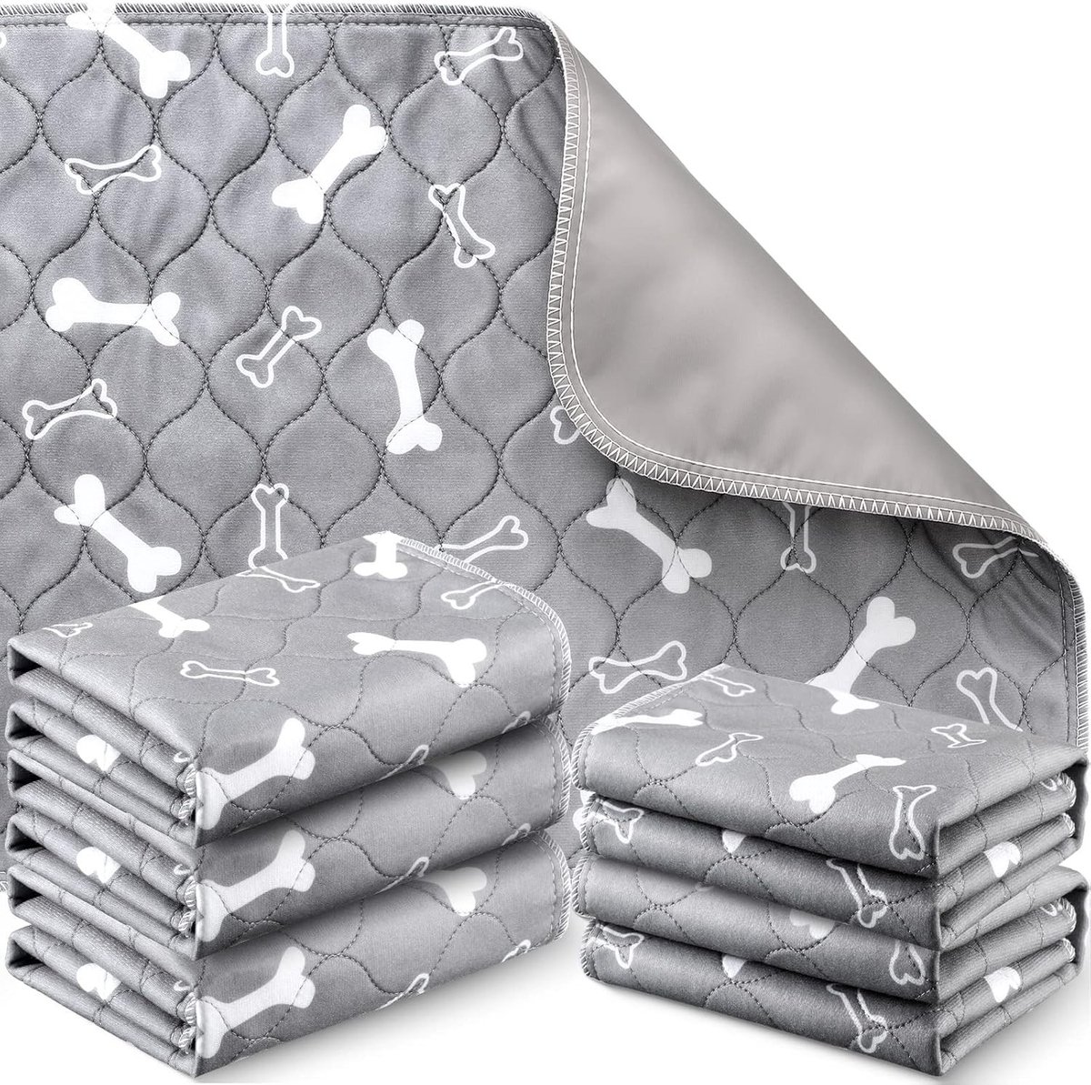 Herbruikbare en Wasbare Pee Pads - Absorberende Waterdichte Mat voor Potty Training Thuis en Op Reis, 6 Stuks (Grijs, 40x61cm)