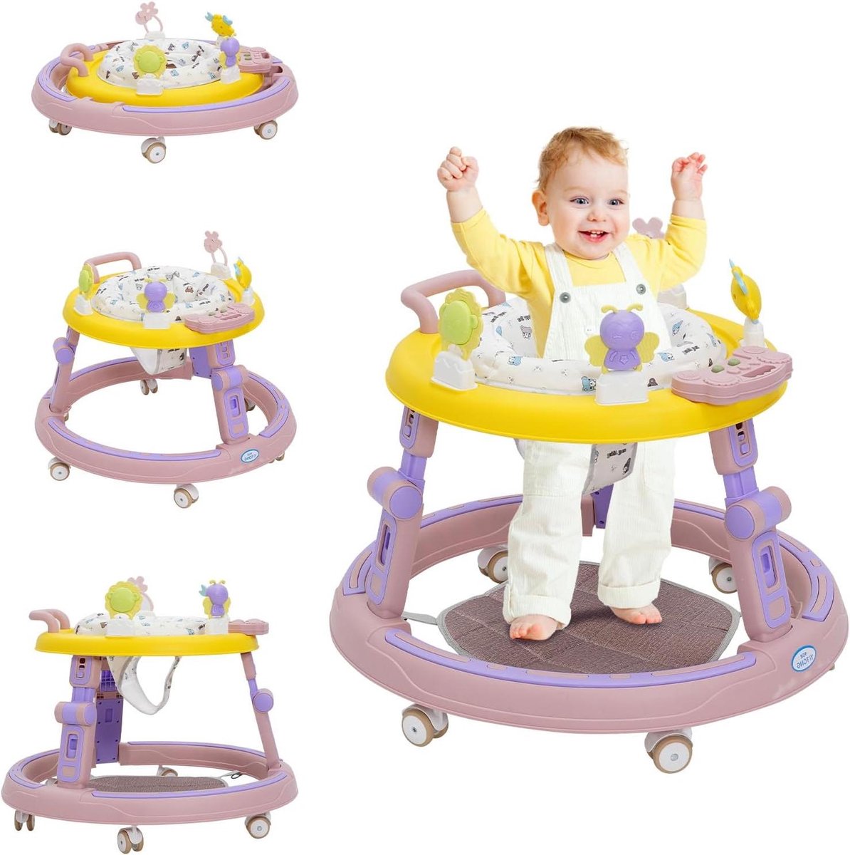 Loophulp met Muziekspeelgoed - Loopwagen Peuter - Baby Leren Lopen - Verstelbare Snelheid - 6 Wielen - Paars