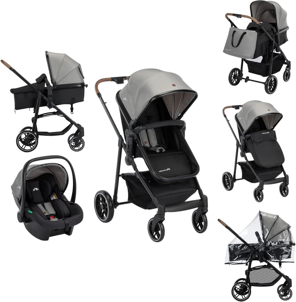 3-in-1 Kinderwagen Set - Combi Wandelwagen - Baby Vervoer - Lichtgewicht Compact Inklapbaar - 0-4 Jaar - Grijs